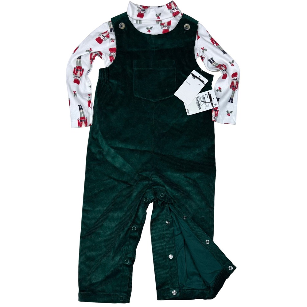 NEW Sammy + Nat Baby 12/18M Nutcracker Corduroy Overalls Bodysuit Set Green